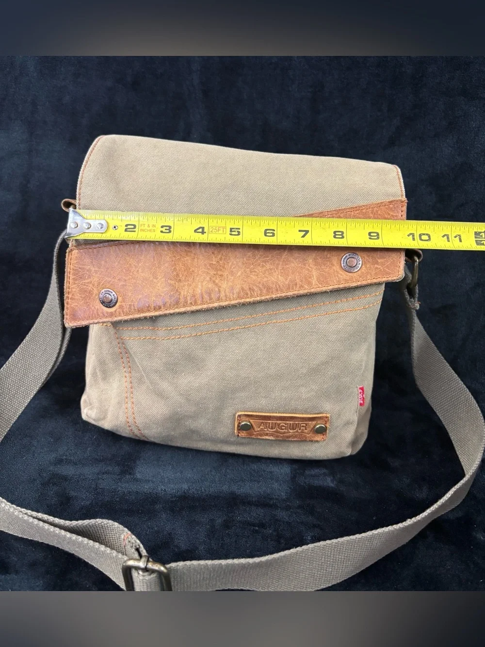 AUGUR Canvas Leather Crossbody Messenger Bag Khaki Brown Boho Utility